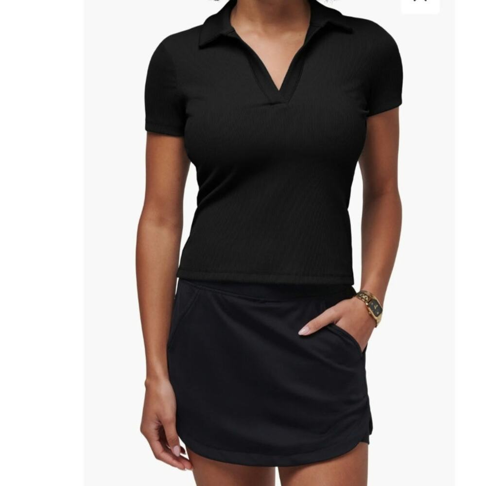 Travis Mathew Moveknit Rib V-Neck Black Polo Size: M